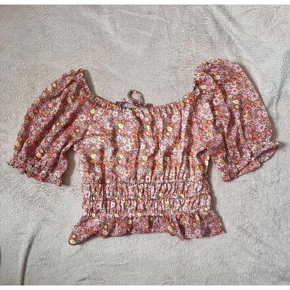 Retro floral print orange crop top XL - Picture 3 of 3